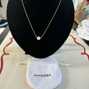 Pandora Gold Necklace with White Pearl
